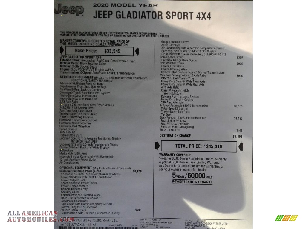 2020 Gladiator Sport 4x4 - Firecracker Red / Black photo #32