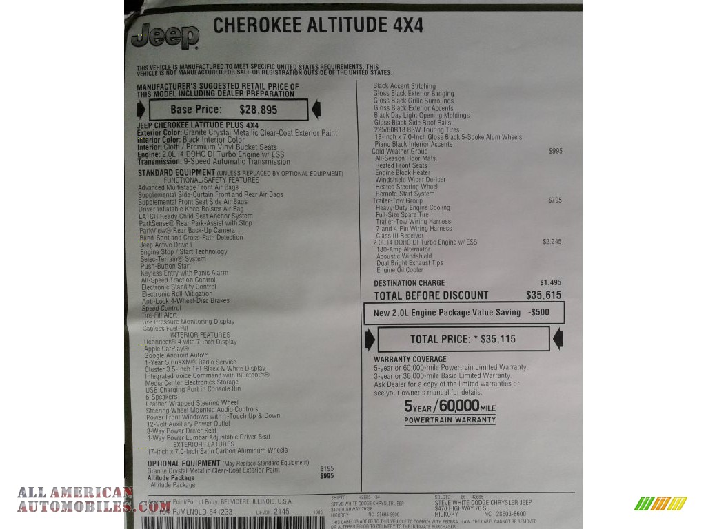 2020 Cherokee Altitude 4x4 - Granite Crystal Metallic / Black photo #34