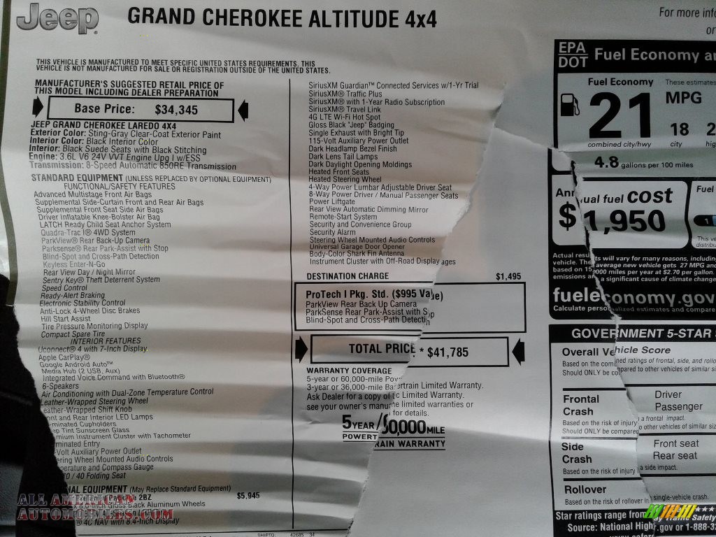2020 Grand Cherokee Altitude 4x4 - Sting-Gray / Black photo #37