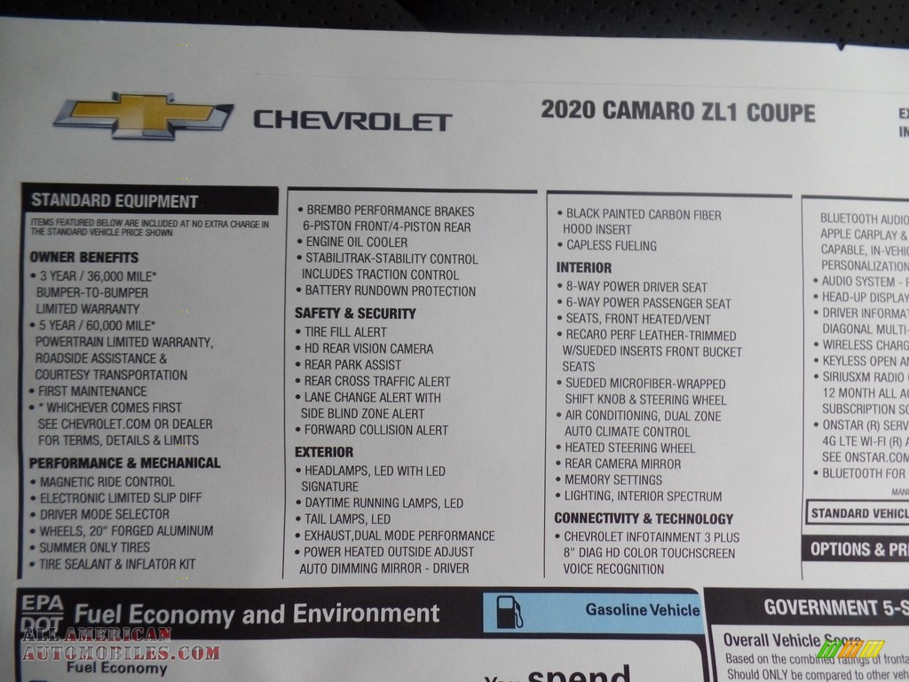 2020 Camaro ZL1 Coupe - Rally Green Metallic / Jet Black photo #46
