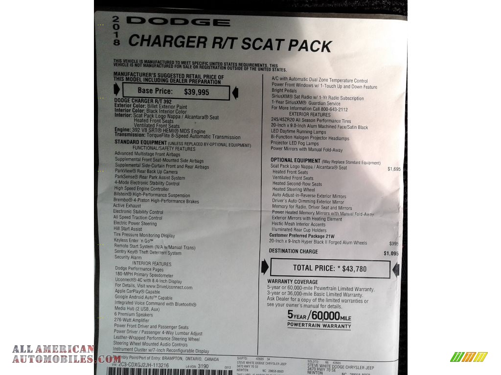 2018 Charger R/T Scat Pack - Billet / Black photo #37