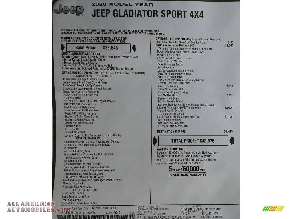 2020 Gladiator Sport 4x4 - Billet Silver Metallic / Black photo #28