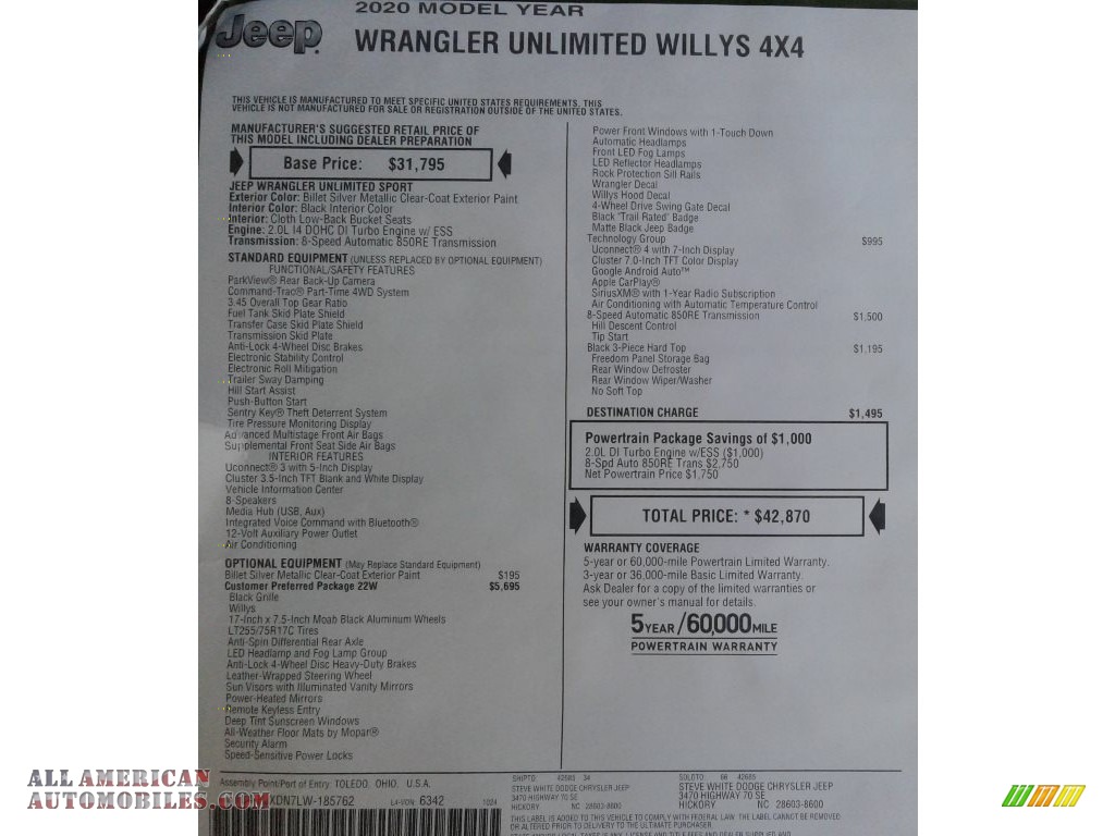 2020 Wrangler Unlimited Willys 4x4 - Billet Silver Metallic / Black photo #30