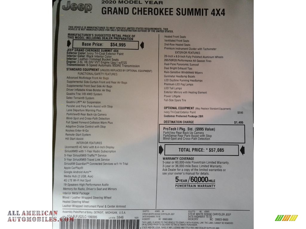 2020 Grand Cherokee Summit 4x4 - Ivory 3-Coat / Black photo #38