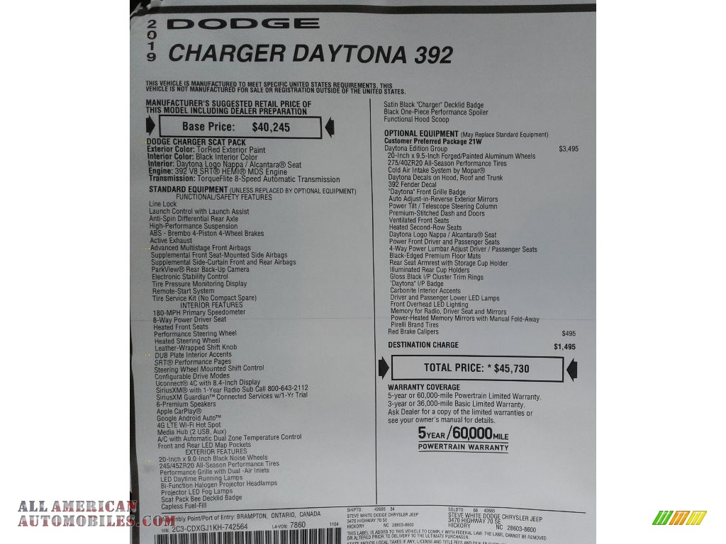 2019 Charger Daytona 392 - Torred / Black photo #35