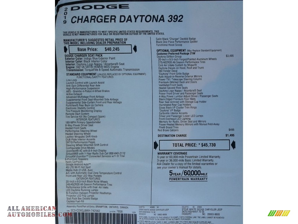 2019 Charger Daytona 392 - Indigo Blue / Black photo #36