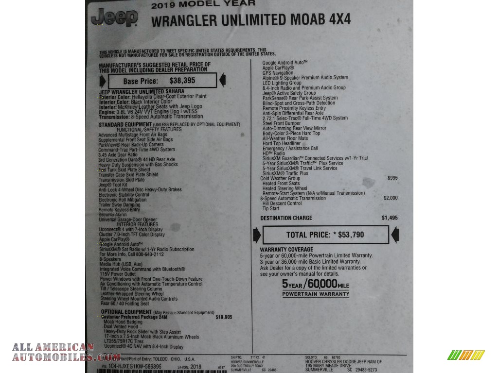 2019 Wrangler Unlimited MOAB 4x4 - Hellayella / Black photo #34