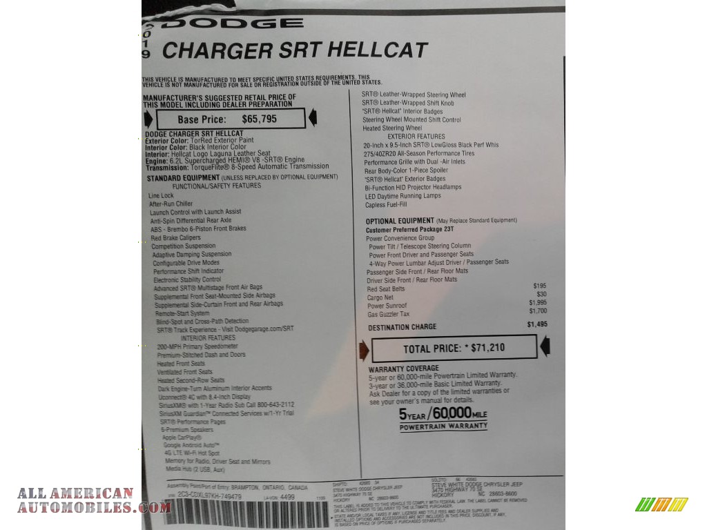 2019 Charger SRT Hellcat - Torred / Black photo #40