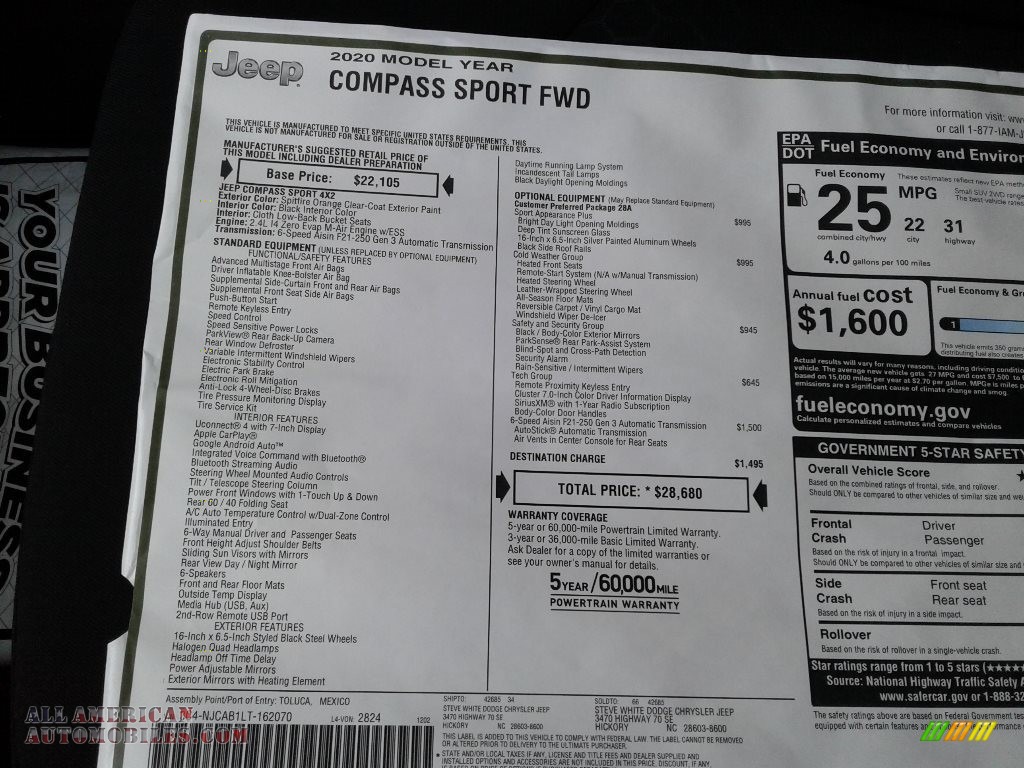2020 Compass Sport - Spitfire Orange / Black photo #28