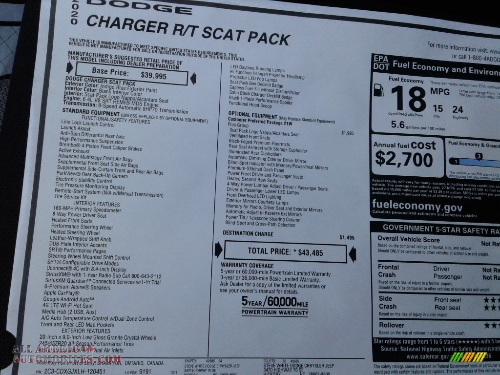 2020 Charger Scat Pack - IndiGo Blue / Black photo #28