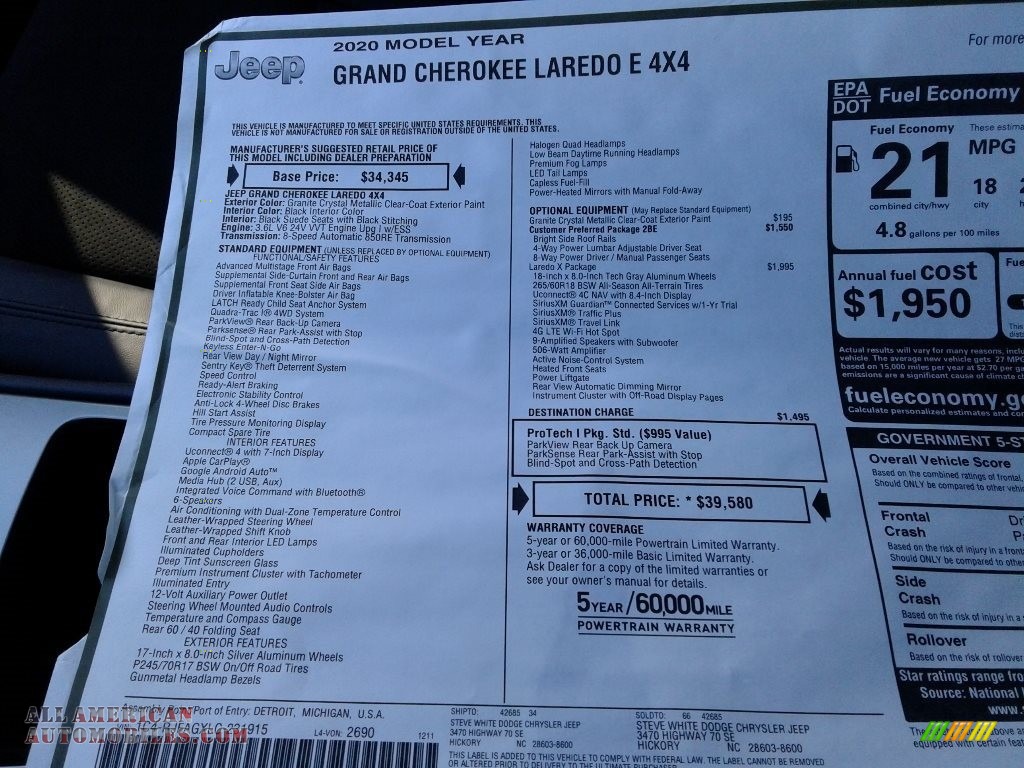 2020 Grand Cherokee Laredo E 4x4 - Granite Crystal Metallic / Black photo #31