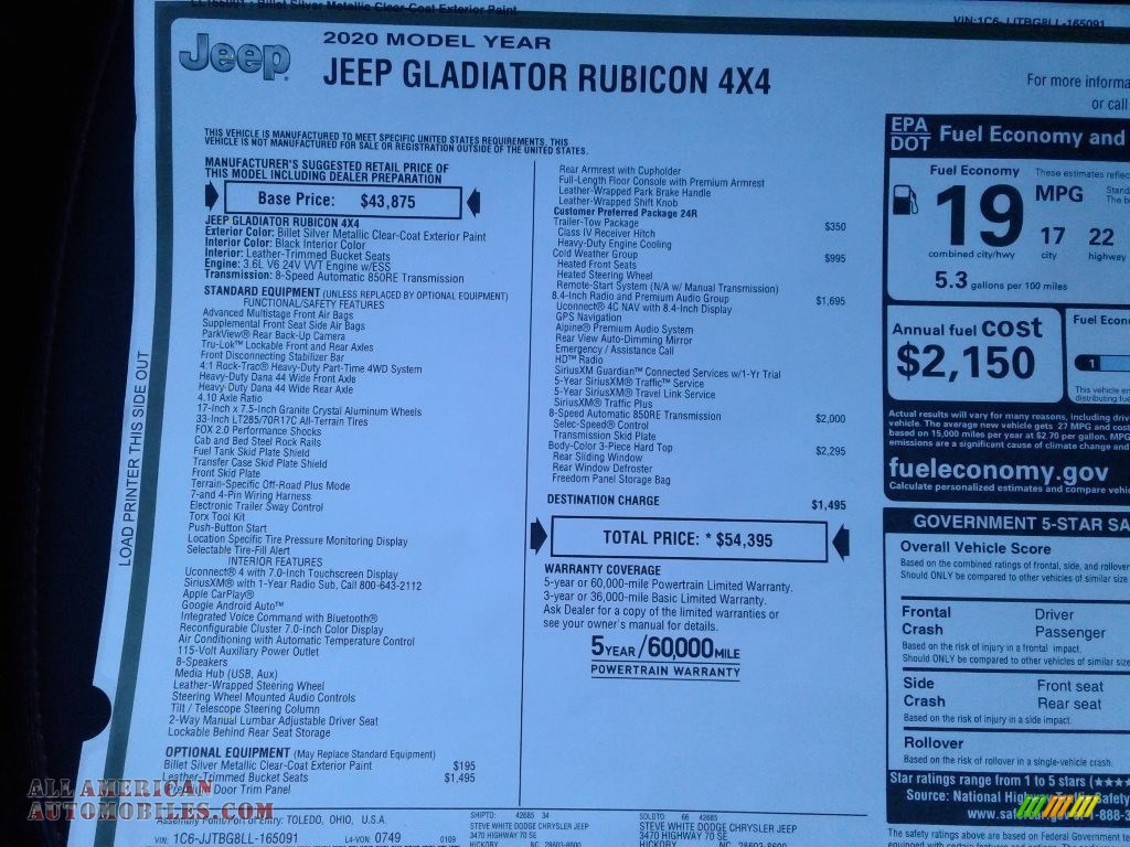 2020 Gladiator Rubicon 4x4 - Billet Silver Metallic / Black photo #32