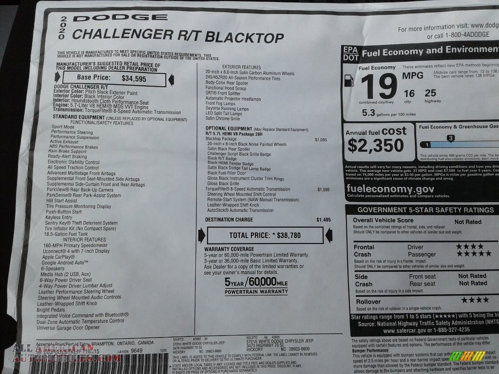 2020 Challenger R/T - Pitch Black / Black photo #26