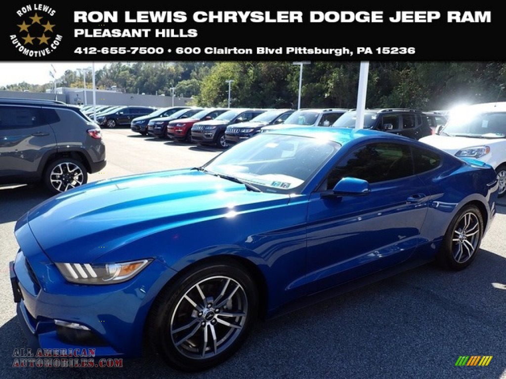 Lightning Blue / Ebony Ford Mustang Ecoboost Coupe