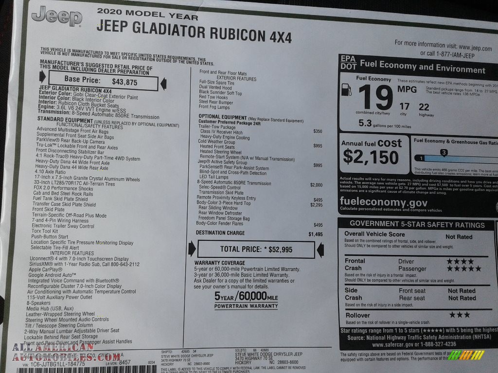 2020 Gladiator Rubicon 4x4 - Gobi / Black photo #29