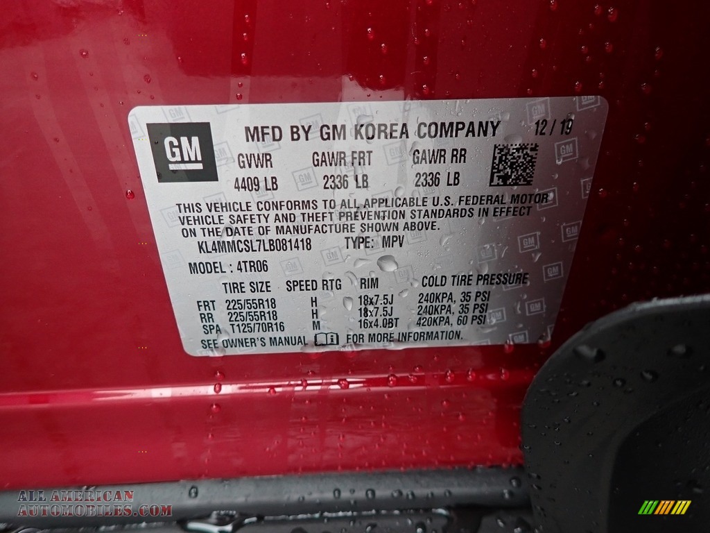 2020 Encore GX Preferred AWD - Chili Red Metallic / Whisper Beige photo #11