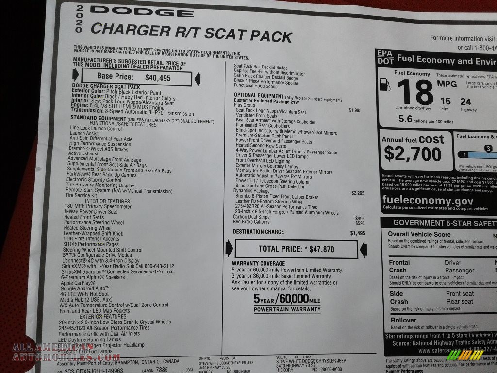 2020 Charger Scat Pack - Pitch Black / Black/Ruby Red photo #28