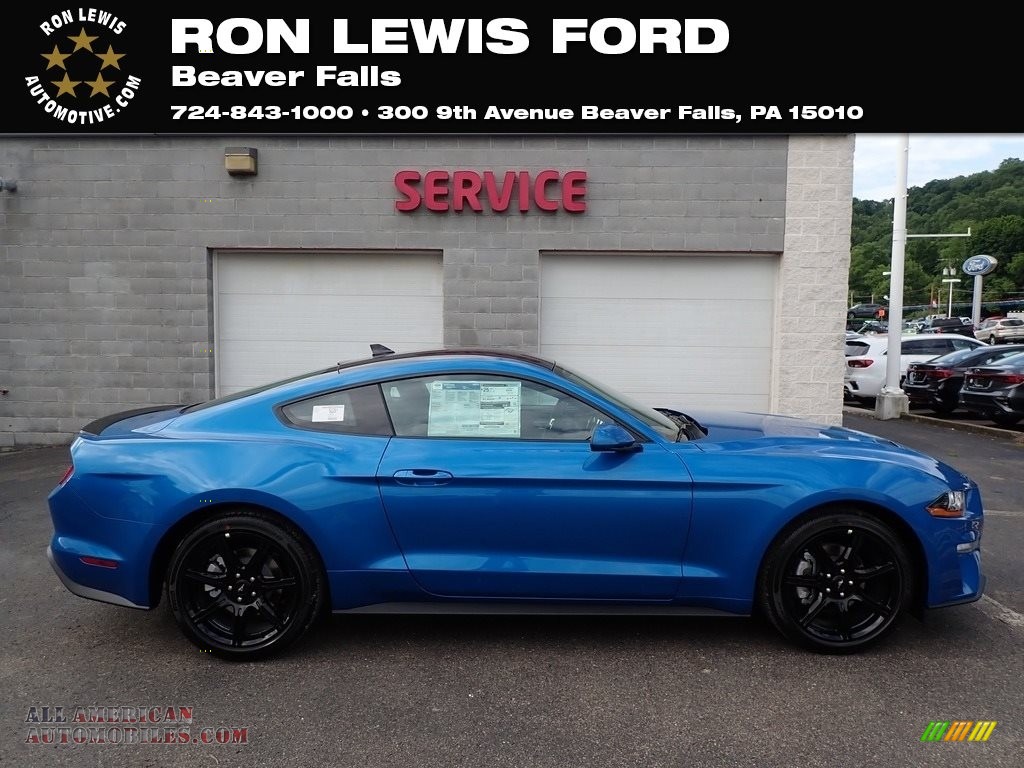 Velocity Blue / Ebony Ford Mustang EcoBoost Fastback