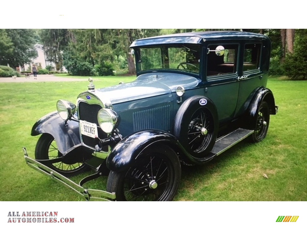 1929 Model A Tudor Sedan - Green/Black Fenders / White/Tan photo #1