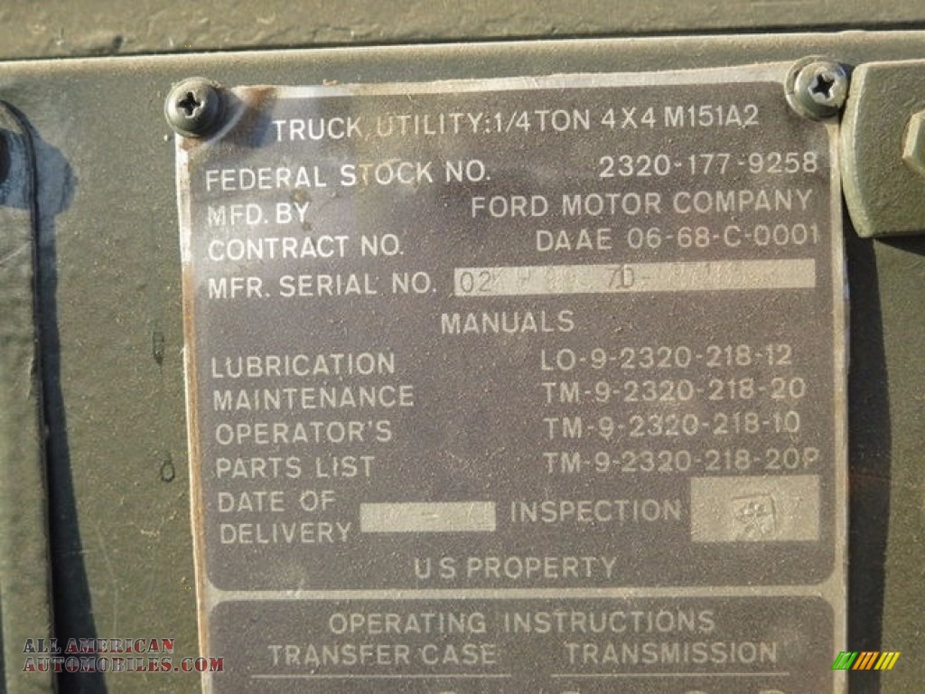 1971 M151A2 4x4 Utility Truck - OD Green / Green photo #10