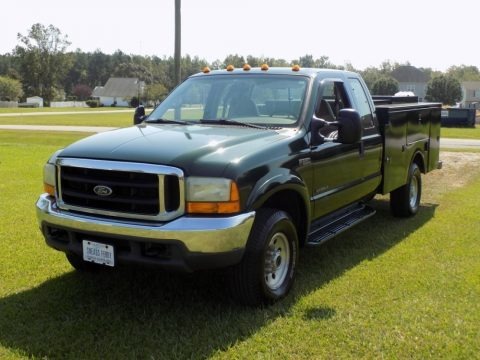 Woodland Green Metallic 2000 Ford F350 Super Duty XLT SuperCab 4x4 Chassis Utility Truck