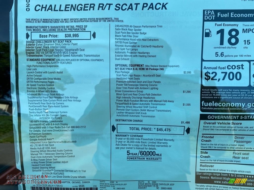 2020 Challenger R/T Scat Pack - Sinamon Stick / Black w/Alcantara photo #26