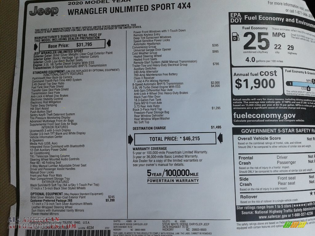 2020 Wrangler Unlimited Sport 4x4 - Billet Silver Metallic / Heritage Tan/Black photo #28