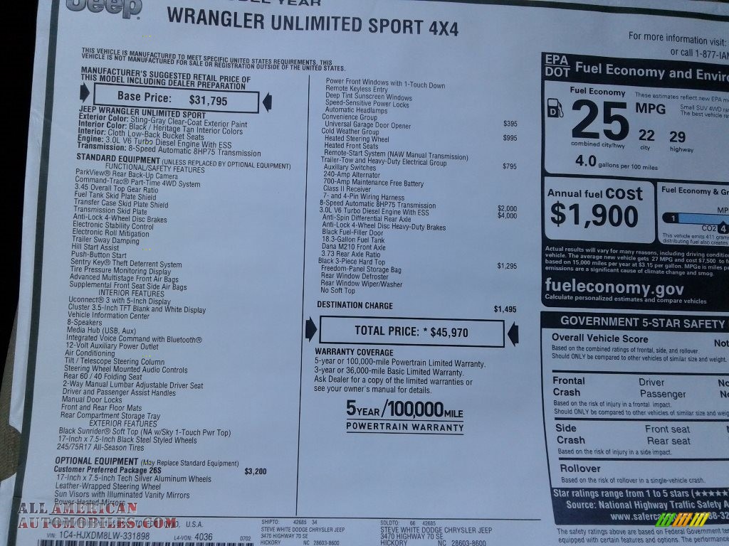 2020 Wrangler Unlimited Sport 4x4 - Sting-Gray / Heritage Tan/Black photo #27