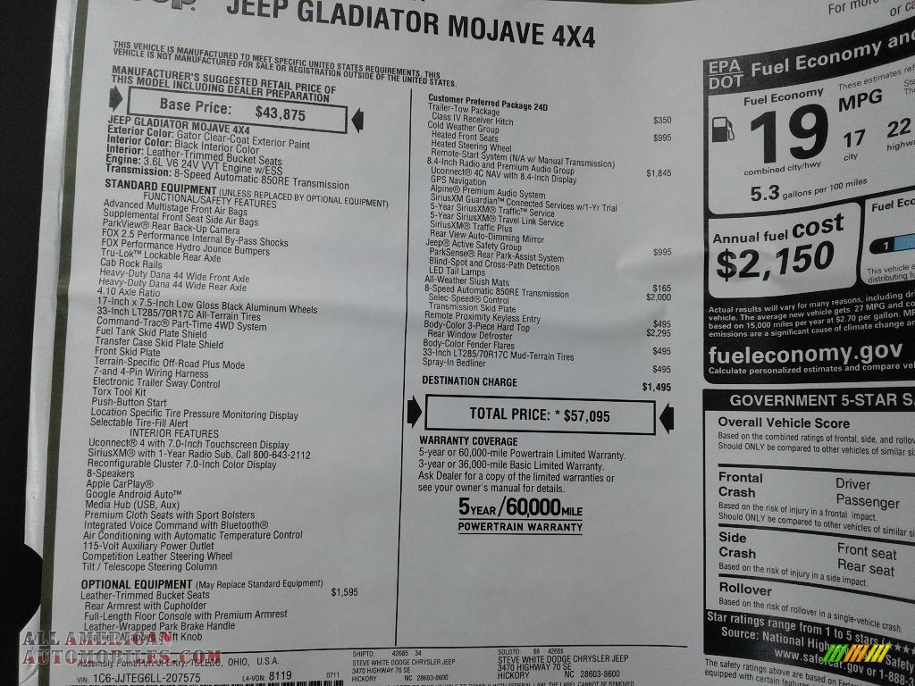 2020 Gladiator Mojave 4x4 - Gator / Black photo #35