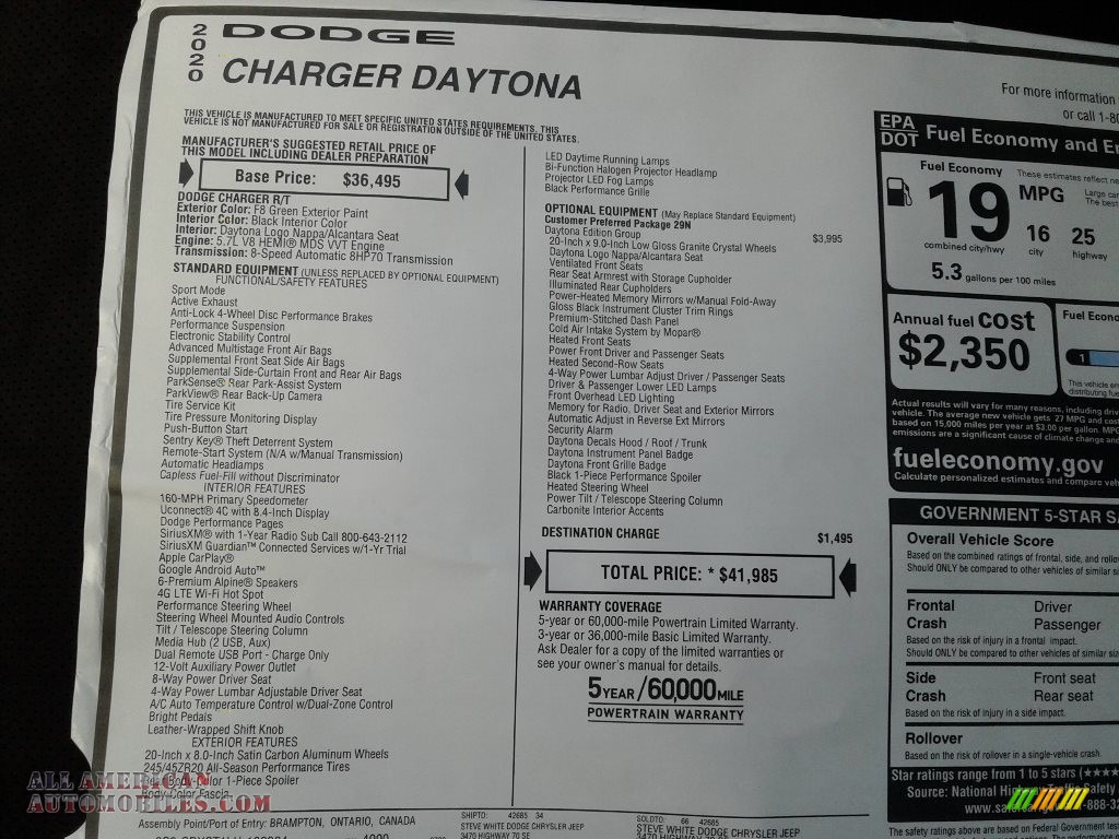 2020 Charger Daytona - F8 Green / Black photo #29