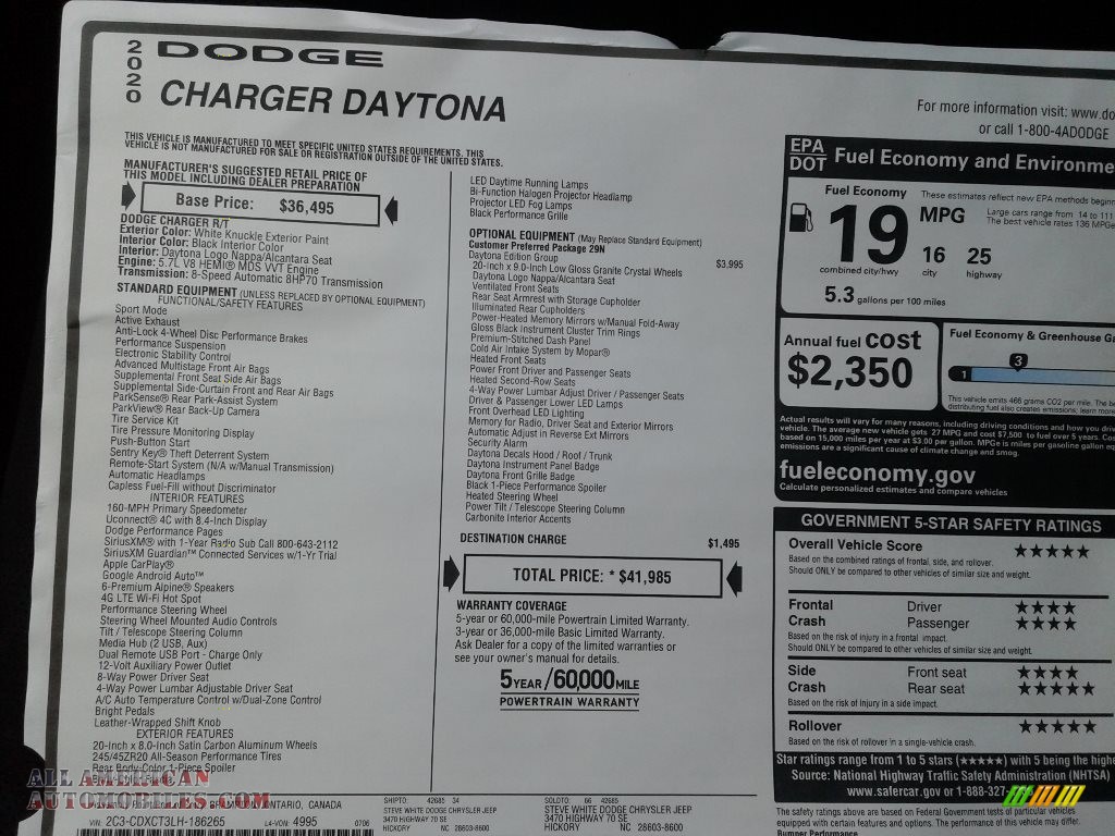 2020 Charger Daytona - White Knuckle / Black photo #30