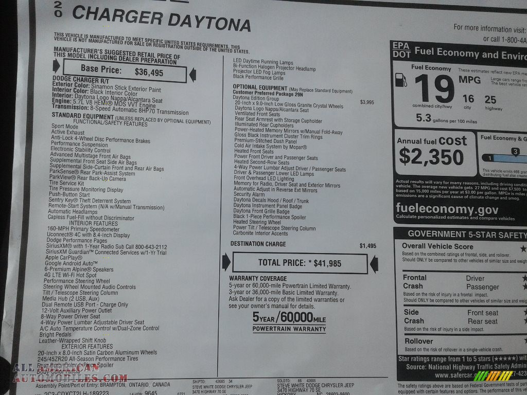2020 Charger Daytona - Sinamon Stick / Black photo #28