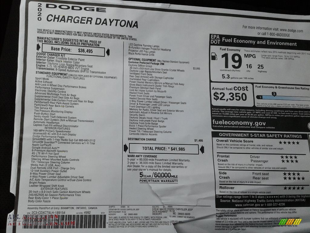 2020 Charger Daytona - Frostbite / Black photo #28