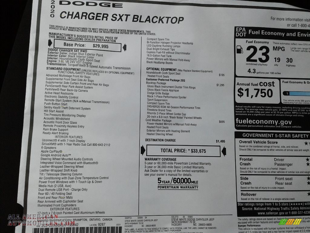 2020 Charger SXT - IndiGo Blue / Black photo #27