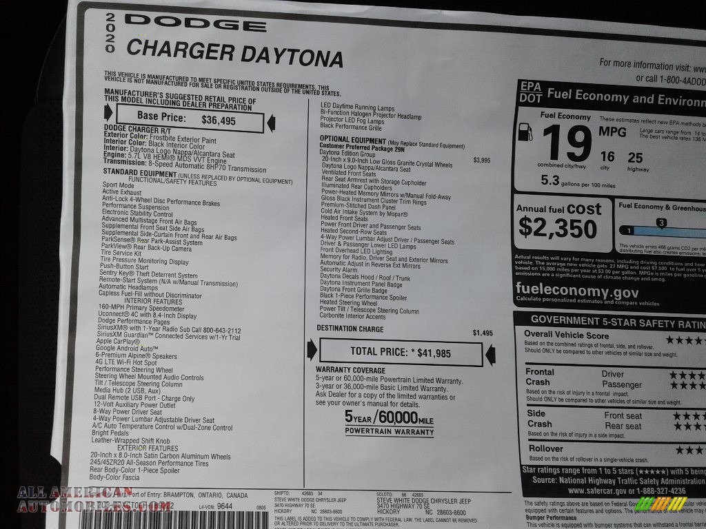 2020 Charger Daytona - Frostbite / Black photo #27