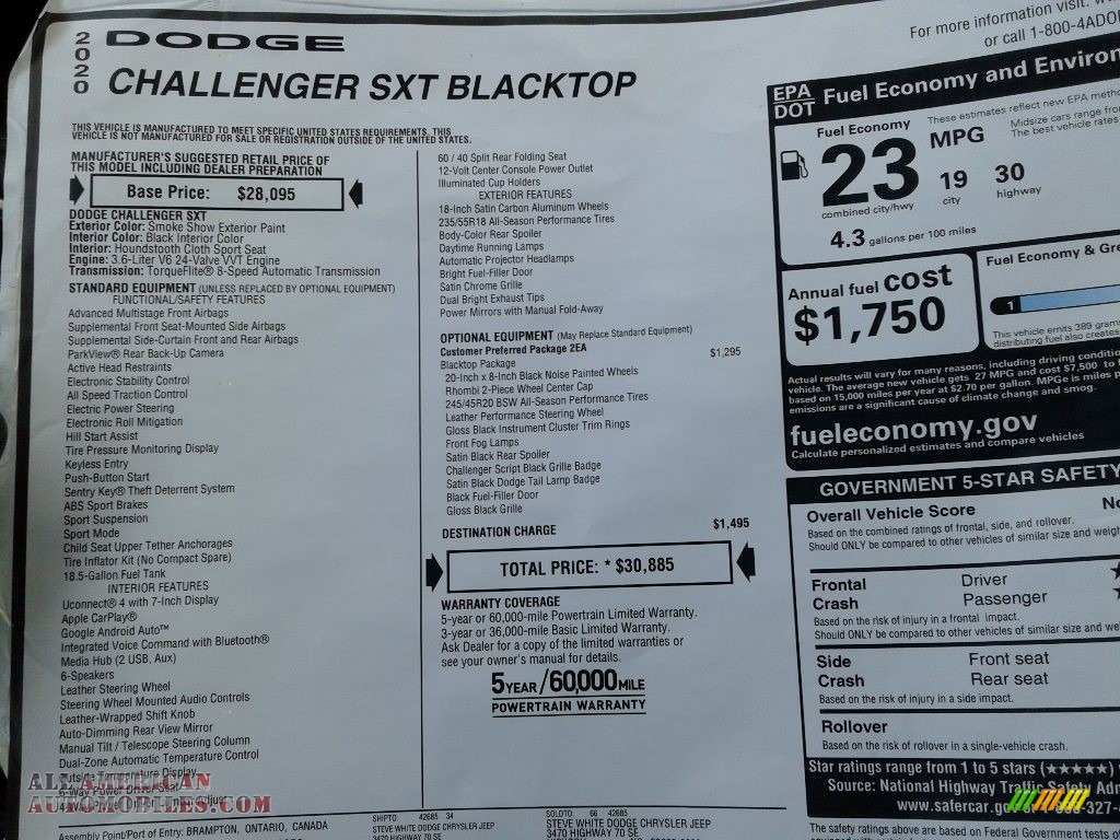 2020 Challenger SXT - Smoke Show / Black photo #25