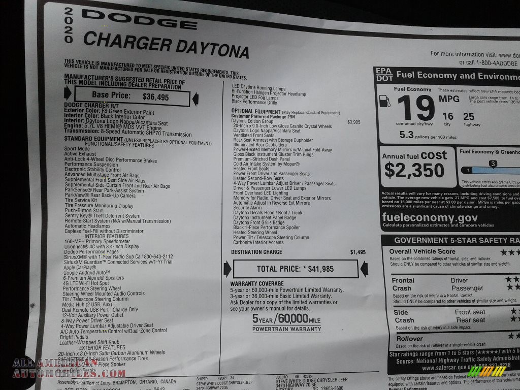 2020 Charger Daytona - F8 Green / Black photo #28