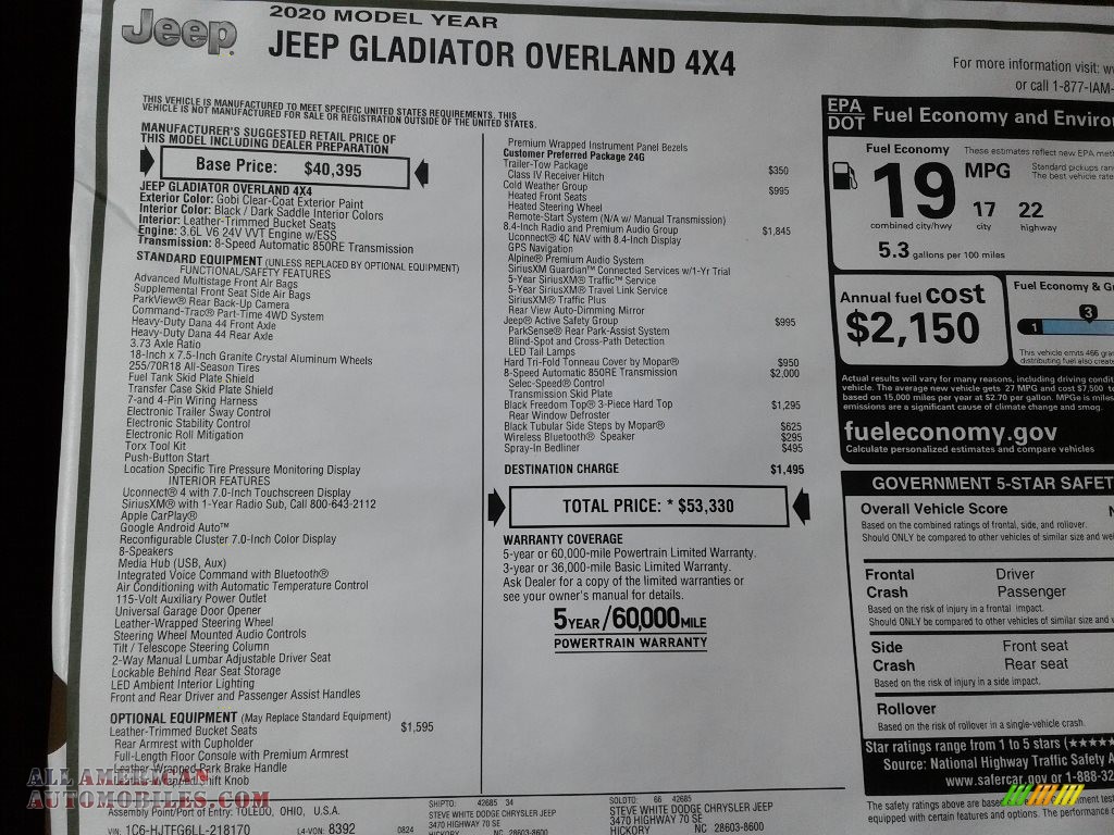 2020 Gladiator Overland 4x4 - Gobi / Black/Dark Saddle photo #30
