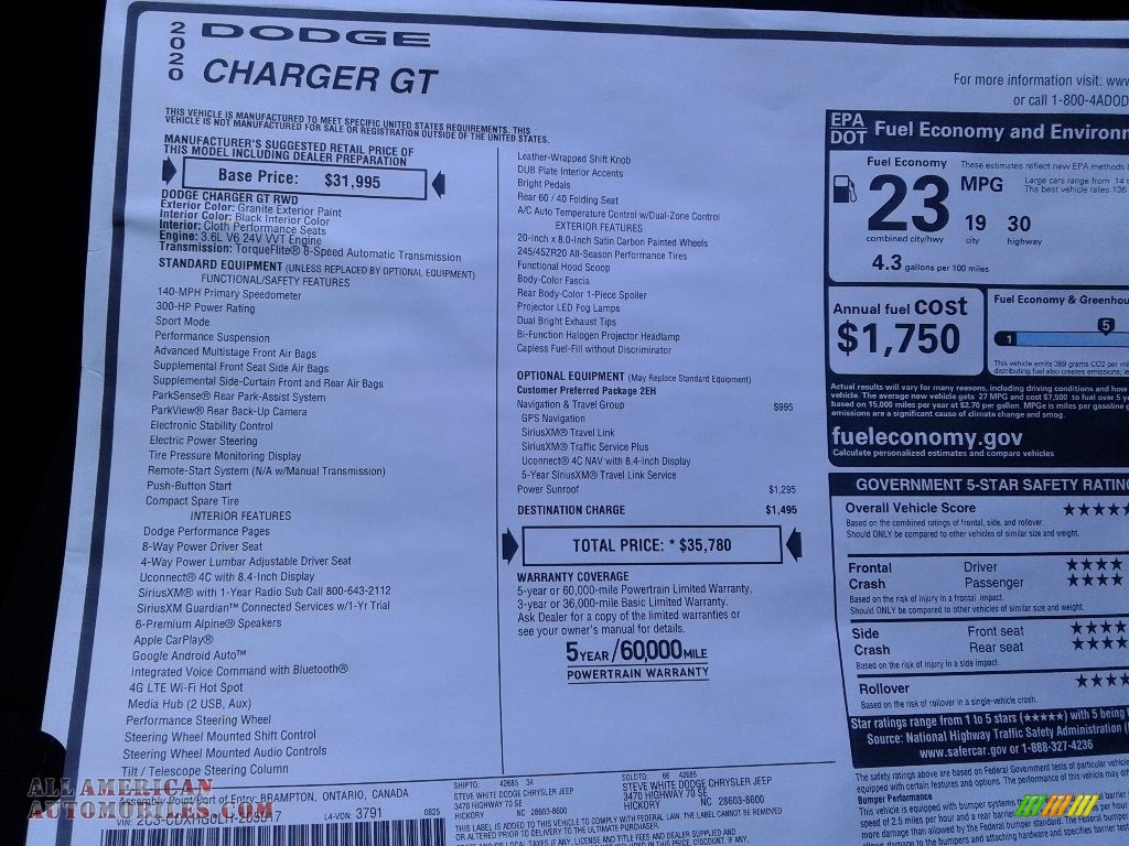 2020 Charger GT - Granite / Black photo #29