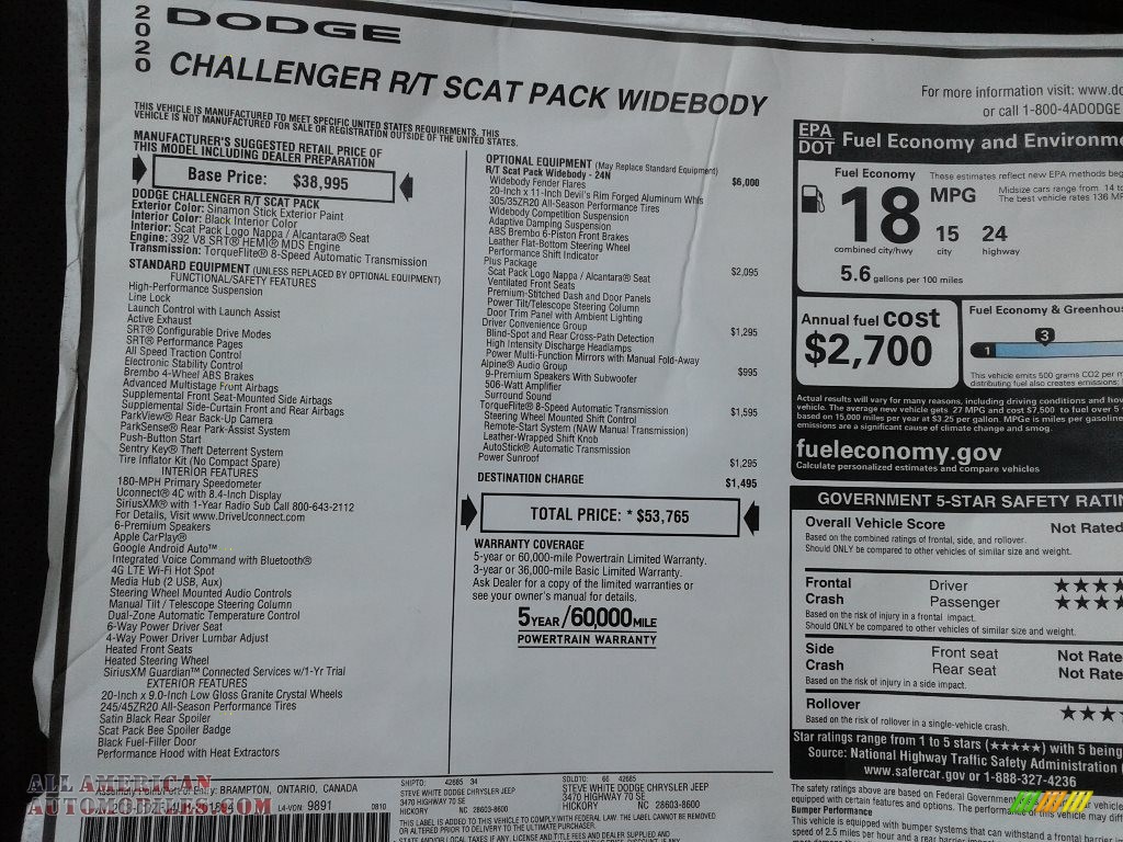 2020 Challenger R/T Scat Pack Widebody - Sinamon Stick / Black photo #28