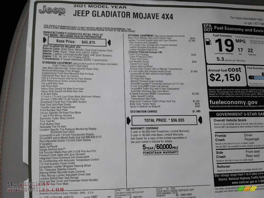 2021 Gladiator Mojave 4x4 - Billet Silver Metallic / Black/Steel Gray photo #30