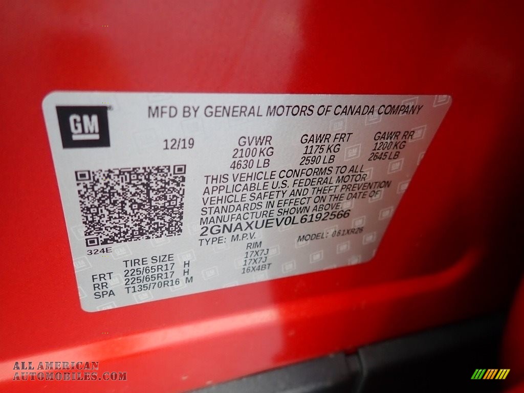 2020 Equinox LT AWD - Cayenne Orange Metallic / Jet Black photo #18