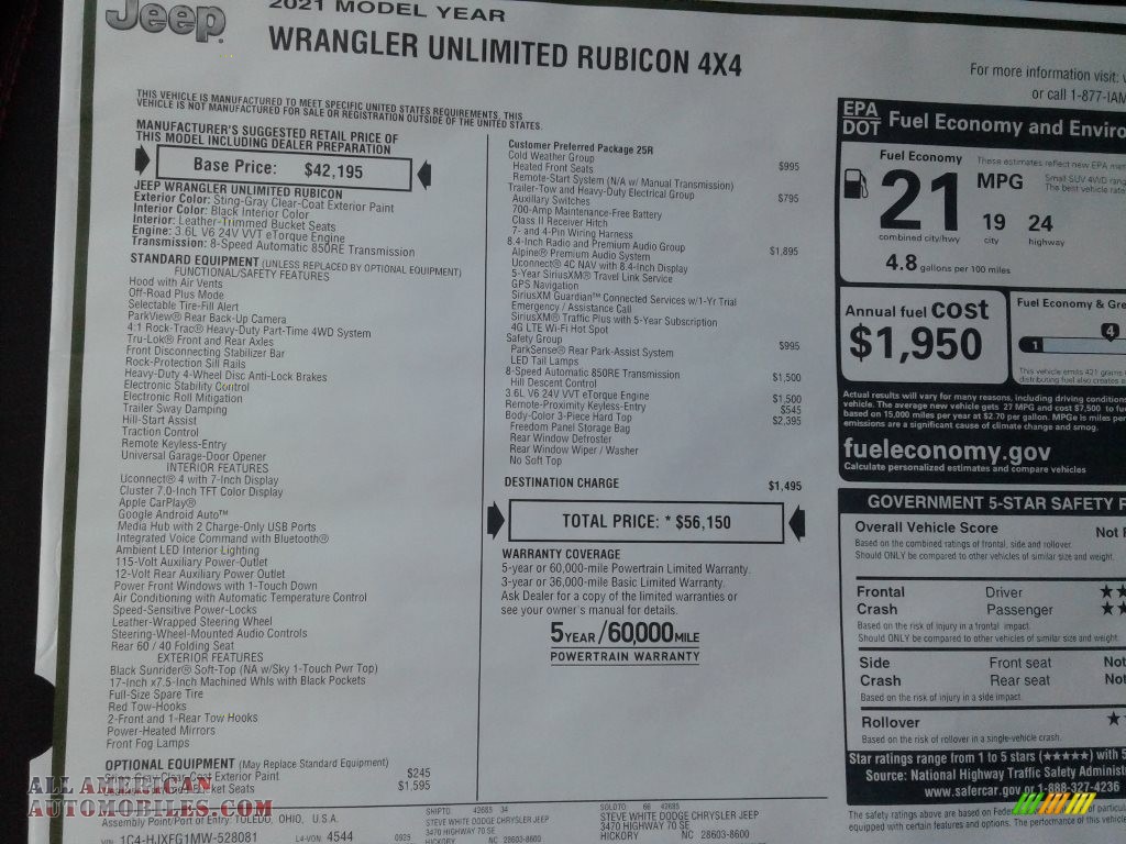 2021 Wrangler Unlimited Rubicon 4x4 - Sting-Gray / Black photo #30