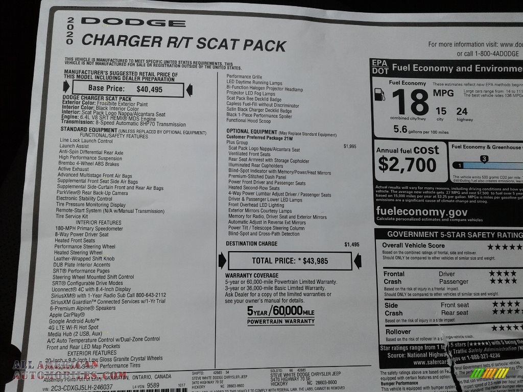 2020 Charger Scat Pack - Frostbite / Black photo #28