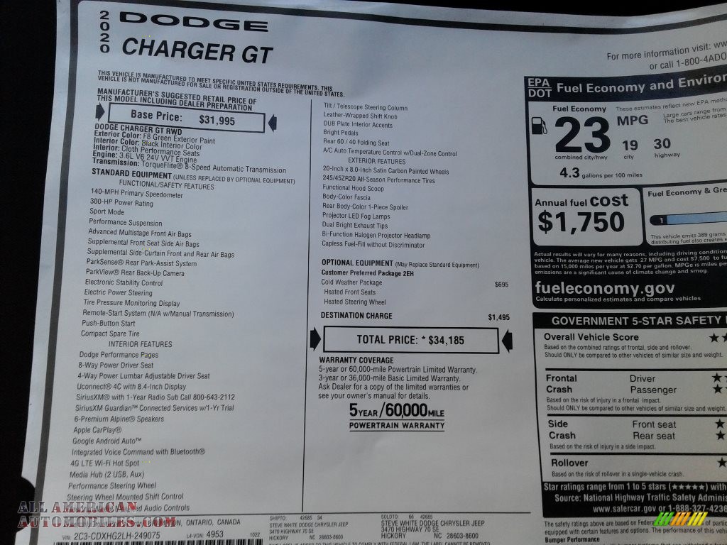 2020 Charger GT - F8 Green / Black photo #27
