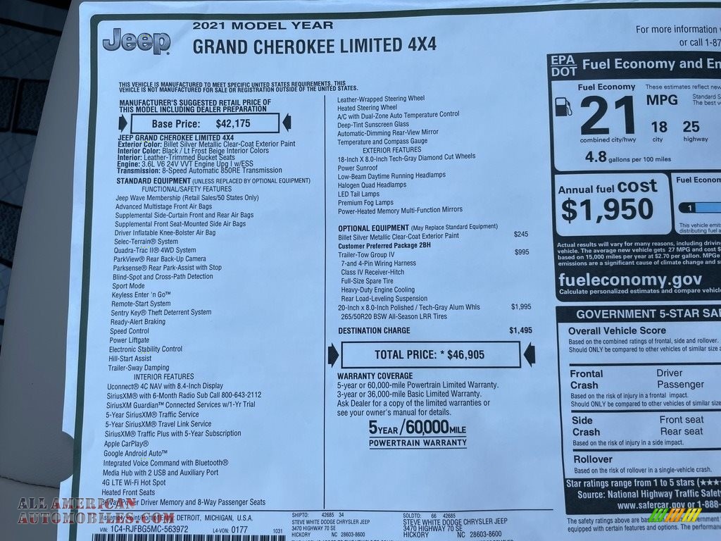 2021 Grand Cherokee Limited 4x4 - Billet Silver Metallic / Light Frost Beige/Black photo #32