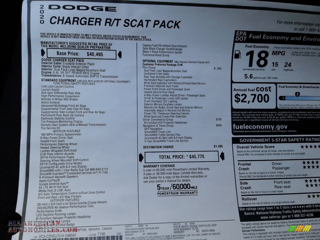 2020 Charger Scat Pack - Frostbite / Black photo #30
