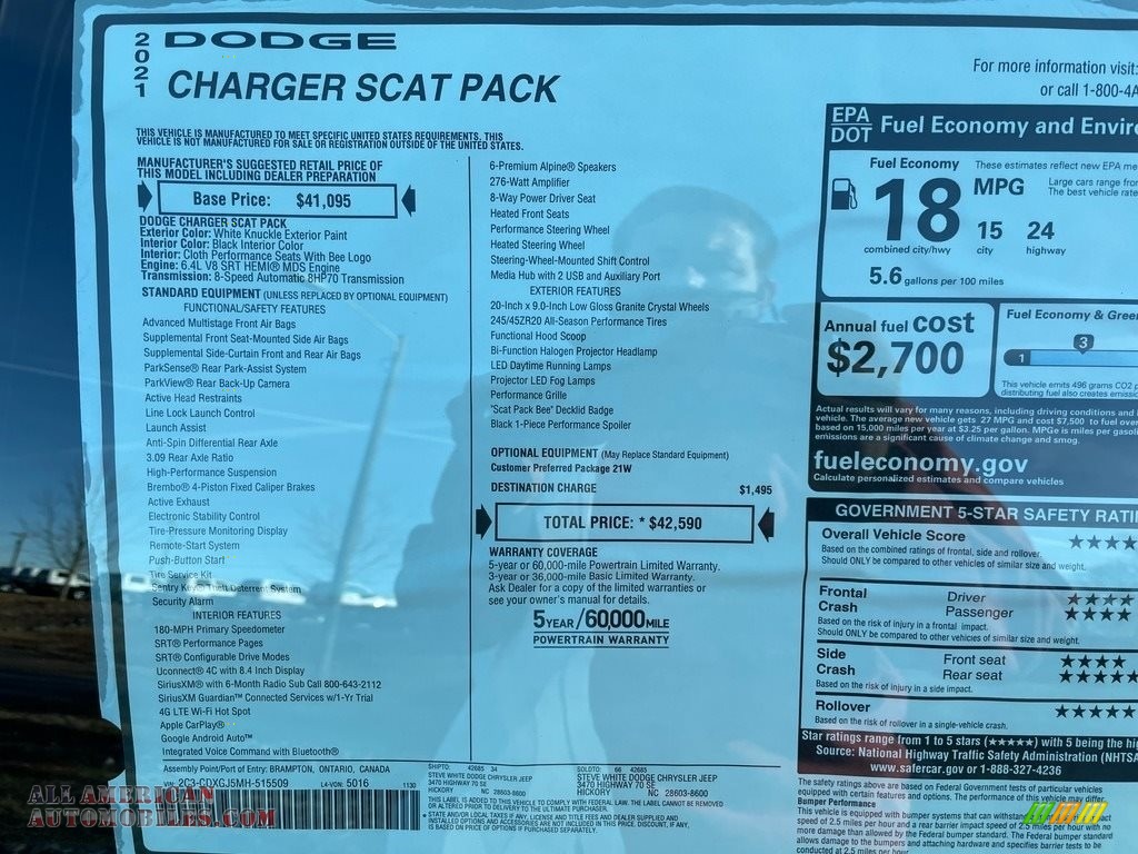2021 Charger Scat Pack - White Knuckle / Black photo #27
