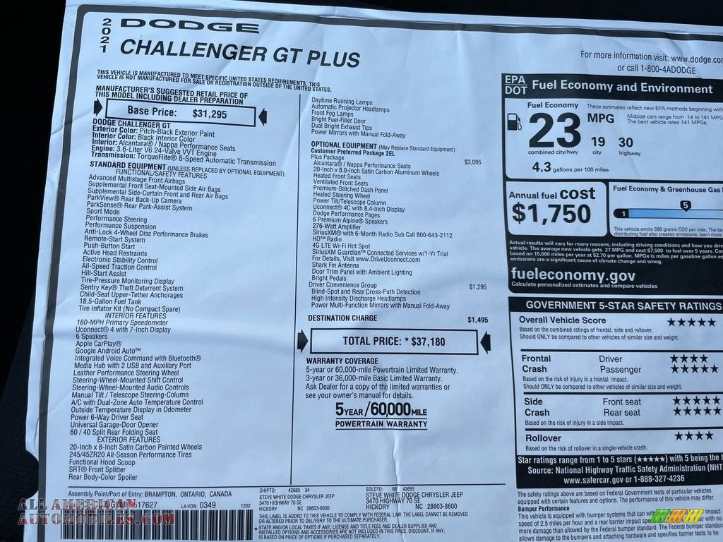 2021 Challenger GT - Pitch Black / Black photo #25