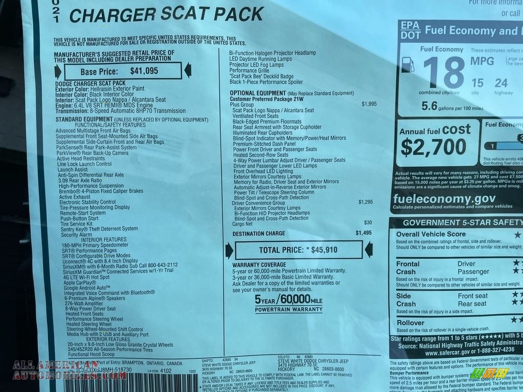 2021 Charger Scat Pack - Hellraisin / Black photo #28